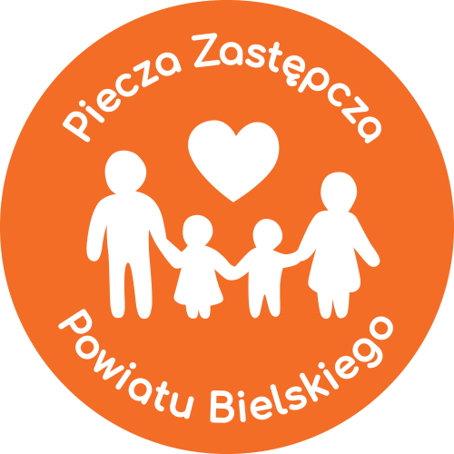 logo - napis piecza zastępcza w kole, obok rysunek rodziny 2+2